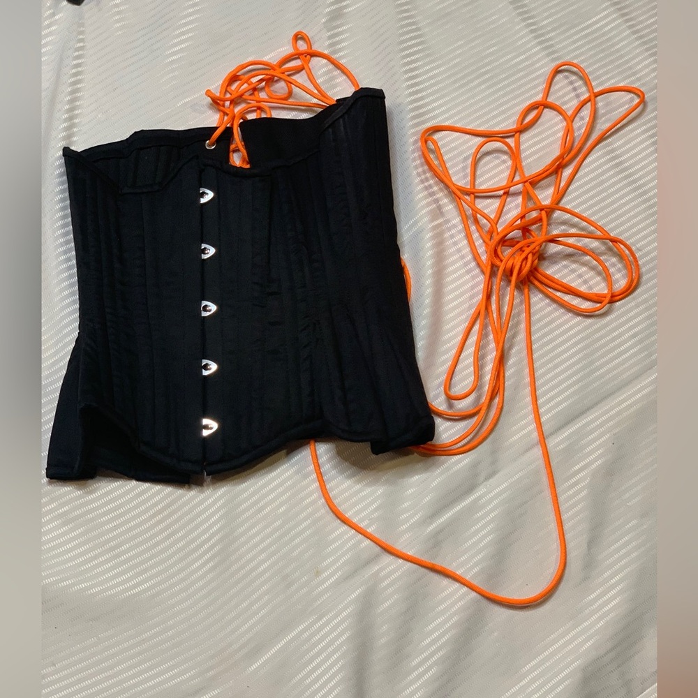 ALTER EGO CORSET BLACK W ORANGE STRING. SZ 18. Storage bag included. GUC
